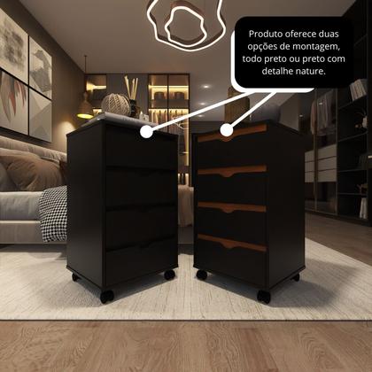 Imagem de Mesa de Cabeceira Criado Moderno Funcional Com 4 Gavetas e Rodinhas