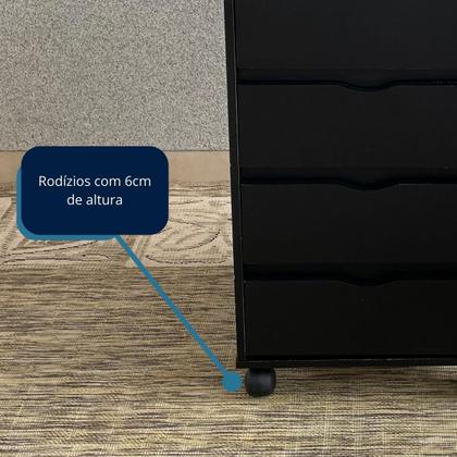 Imagem de Mesa de Cabeceira Criado Moderno Funcional Com 4 Gavetas e Rodinhas