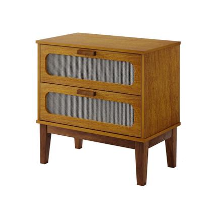 Imagem de mesa de cabeceira de quarto cama casal Santorini 60cm com 2 gavetas pé e puxadores em madeira