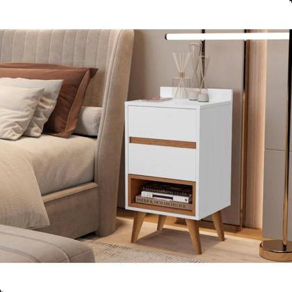 Imagem de Mesa de cabeceira Duda quarto com praleleira Nicho 2 Gavetas