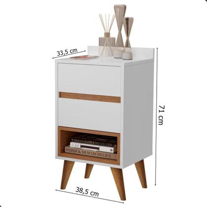 Imagem de Mesa de cabeceira Duda quarto com praleleira Nicho 2 Gavetas