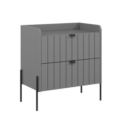 Imagem de mesa de cabeceira em madeira mdf reforçada com 2 gavetas riscada design classico moriah 60cm pé e puxador preto