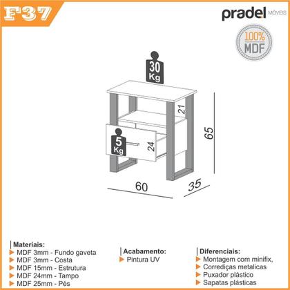 Imagem de Mesa de Cabeceira Estilo Industrial 100% MDF