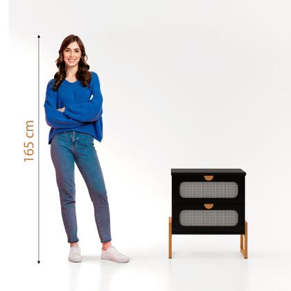 Imagem de Mesa de Cabeceira Estilo Industrial com Pés de Ferro e Tela Indiana Titanium - Preto / Dourado