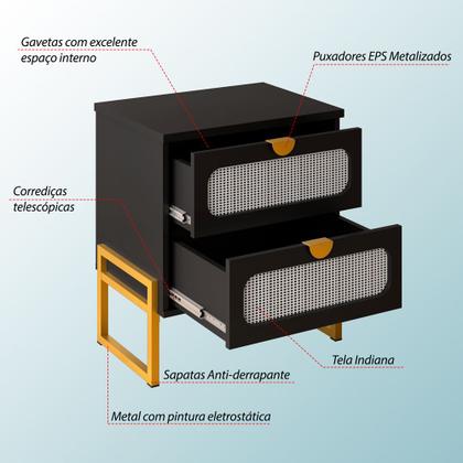 Imagem de Mesa de Cabeceira Estilo Industrial com Pés de Ferro e Tela Indiana Titanium - Preto / Dourado