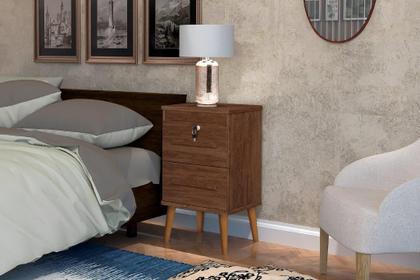 Imagem de Mesa de Cabeceira Estilo Retrô 2 gavetas com Fechaduras em Aço Cor Teka