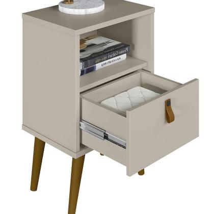 Imagem de Mesa de Cabeceira Estilo Retrô com Pés Palito Off White