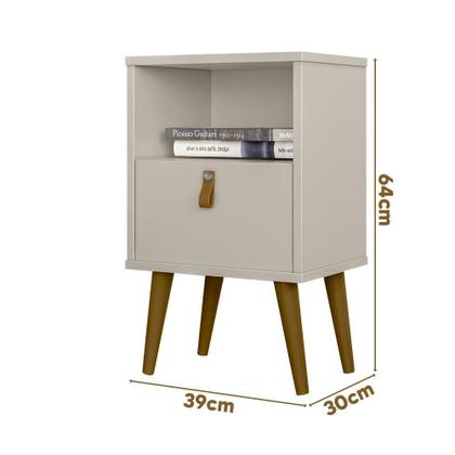 Imagem de Mesa de Cabeceira Estilo Retrô com Pés Palito Off White