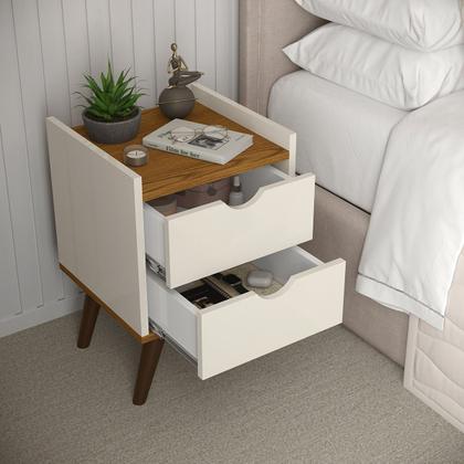 Imagem de Mesa De Cabeceira Estilo Retrô Quarto Mesa Decorativa 2 Gaveta Com Corrediças Telescópicas Bento Off/Freijó G2 Plus