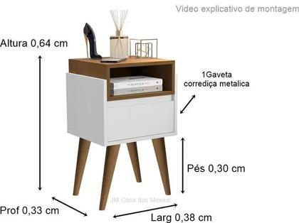 Imagem de Mesa De Cabeceira Évora Com Nicho 1 Gaveta Pés Palito Estilo Retro - Cor:Branco Com Nature - Lojas GB