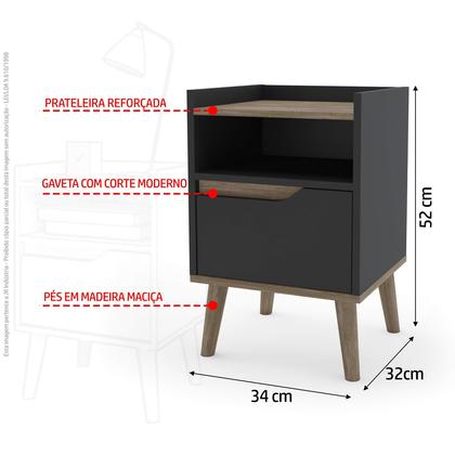 Imagem de Mesa de Cabeceira Gabriela 1 Gaveta Preto / Canela - Pek Móveis