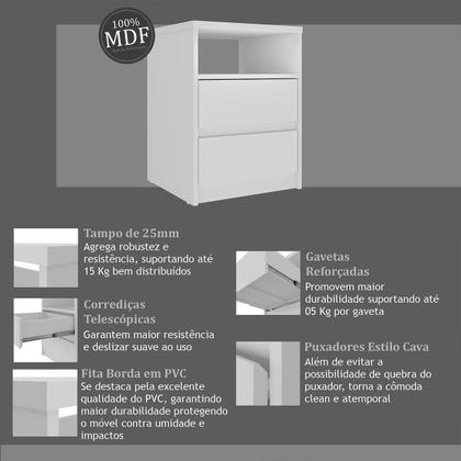 Imagem de Mesa de Cabeceira Gales 2 Gavetas 100% Mdf Branco - Mambel