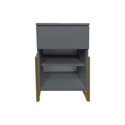 Imagem de Mesa de Cabeceira Gaya 1 Gaveta Cinza Base Indústrial Dourada - Belliv Decor
