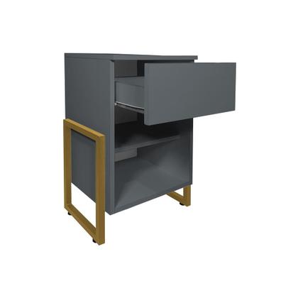Imagem de Mesa de Cabeceira Gaya 1 Gaveta Cinza Base Indústrial Dourada - Belliv Decor