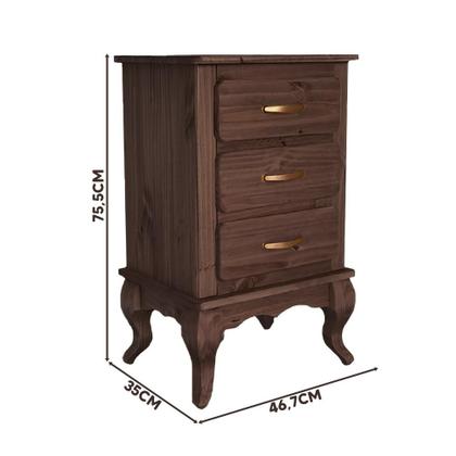 Imagem de Mesa De Cabeceira Grande 3 Gavetas Madeira Maciça Imbuia Shop JM