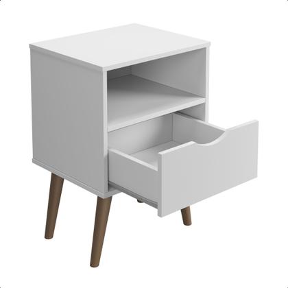 Imagem de Mesa de Cabeceira Grécia Pés Palito Retrô Quarto Canto Lateral Gaveta Usinada