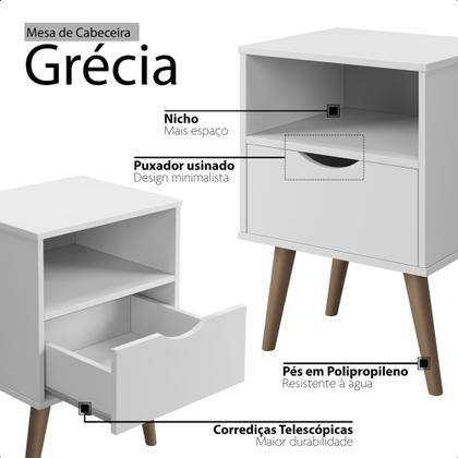 Imagem de Mesa de Cabeceira Grécia Pés Palito Retrô Quarto Canto Lateral Gaveta Usinada
