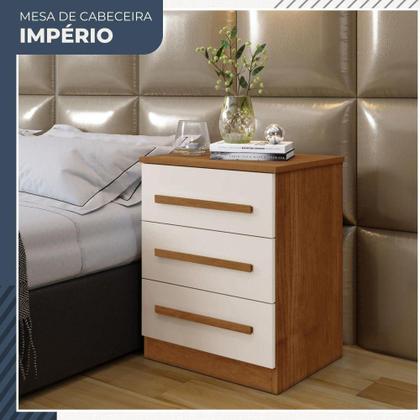 Imagem de Mesa de Cabeceira Império 3 Gavetas Benetil Cinamomo Off White