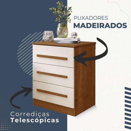 Imagem de Mesa de Cabeceira Império 3 Gavetas Benetil Cinamomo Off White