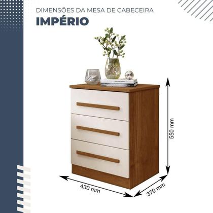 Imagem de Mesa de Cabeceira Império 3 Gavetas Benetil Cinamomo Off White
