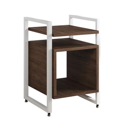 Imagem de Mesa de Cabeceira Industrial Marrocos Ferro Branco e Tampo Amêndoa