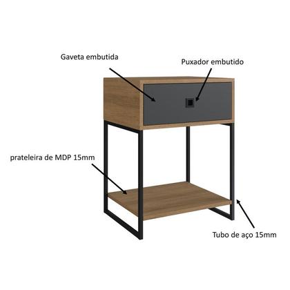 Imagem de Mesa de cabeceira industrial p1026 mel grafite