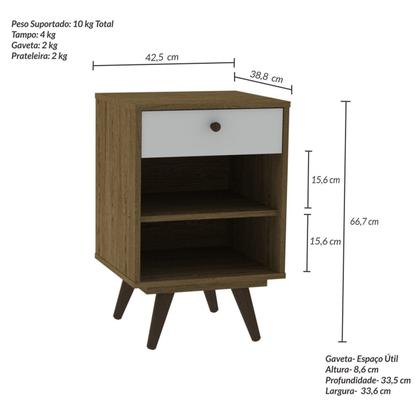 Imagem de Mesa de Cabeceira Infantil 1 Gaveta 1 Prateleira Retrô Luna