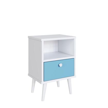 Imagem de Mesa de Cabeceira Infantil 1 Gaveta Quarto Branco/Azul