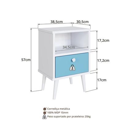 Imagem de Mesa de Cabeceira Infantil 1 Gaveta Quarto Branco/Azul