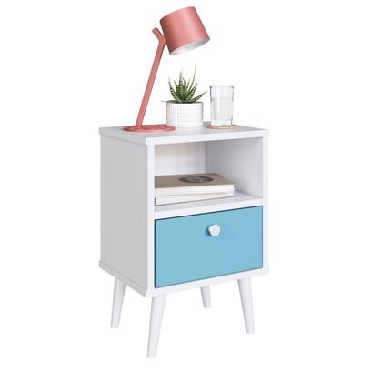 Imagem de Mesa de Cabeceira Infantil 1 Gaveta Quarto Branco/Azul