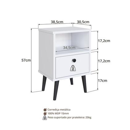 Imagem de Mesa de Cabeceira Infantil 1 Gaveta Quarto Branco