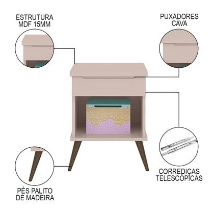Imagem de Mesa de Cabeceira Infantil com 1 Gaveta Melinda Rosê - Phoenix