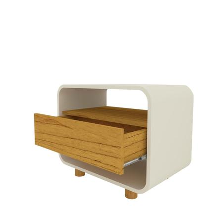 Imagem de Mesa de Cabeceira Innova 1 Gaveta Pés em Madeira OffWhite Com Naturale - Rede Móveis