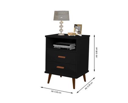 Imagem de Mesa de Cabeceira Itália quarto Pés Palito madeira 2 gavetas 1 nicho