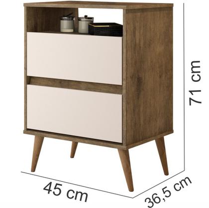 Imagem de Mesa de Cabeceira J&A Móveis Lotus retrô 2 gavetas e 1 nicho  Jequitibá/OFF White