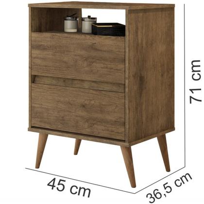 Imagem de Mesa de Cabeceira J&A Móveis Lotus retrô 2 gavetas e 1 nicho  Jequitibá