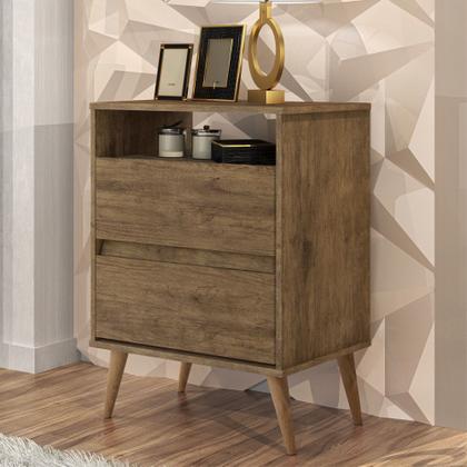 Imagem de Mesa de Cabeceira J&A Móveis Lotus retrô 2 gavetas e 1 nicho  Jequitibá