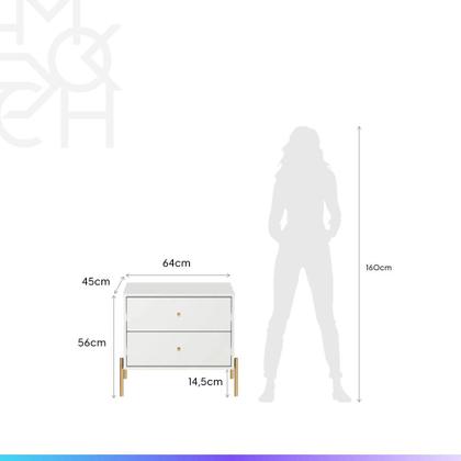 Imagem de Mesa de Cabeceira Jasper 64 cm - Branco Gloss c/ Dourado