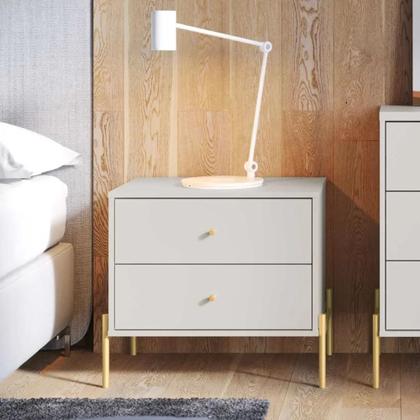 Imagem de Mesa de Cabeceira Jasper 64 cm - Branco Gloss c/ Dourado