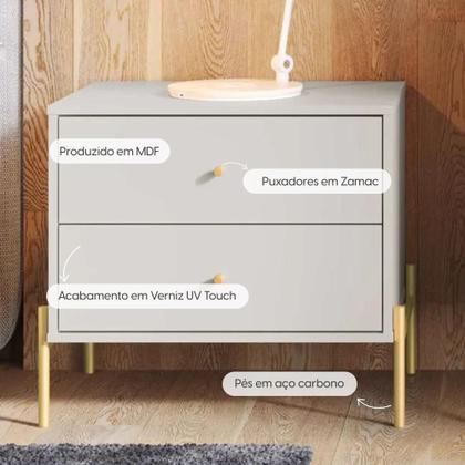 Imagem de Mesa de Cabeceira Jasper 64 cm - Branco Gloss c/ Dourado