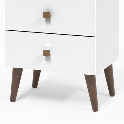 Imagem de Mesa De Cabeceira Liv Para Quarto Com 3 Gavetas Retrô Pés Palito - Branco - Maria Móveis