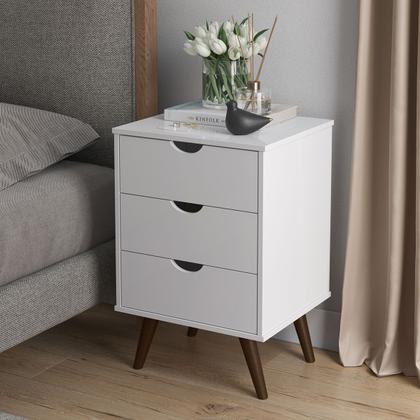 Imagem de Mesa de Cabeceira Luxo p/ Quarto 3 Gavetas Cor Branco - PRADO MOVEIS