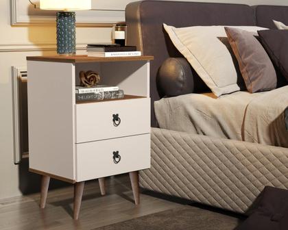 Imagem de Mesa De Cabeceira Madri 2 Gavetas Retrô - Jalmac Móveis