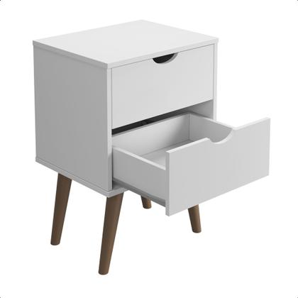 Imagem de Mesa de Cabeceira Madri Pés Palito Polipropileno Retrô Quarto Gaveta Usinada