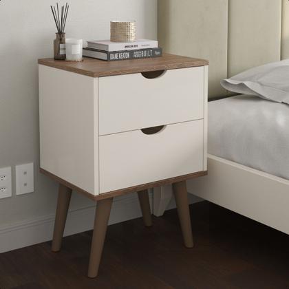 Imagem de Mesa de Cabeceira Madri Pés Palito Polipropileno Retrô Quarto Gaveta Usinada