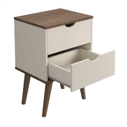 Imagem de Mesa de Cabeceira Madri Pés Palito Polipropileno Retrô Quarto Gaveta Usinada