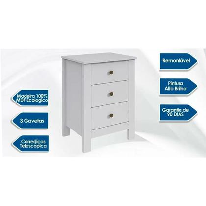 Imagem de Mesa de Cabeceira Maggiore Branco com 3 Gavetas Lopas