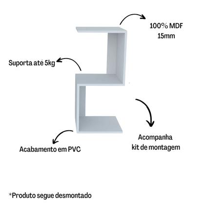 Imagem de Mesa de Cabeceira MDF Z Branco Nicho Quarto Decoração Sala Madeira Escritório Organizador Luminaria