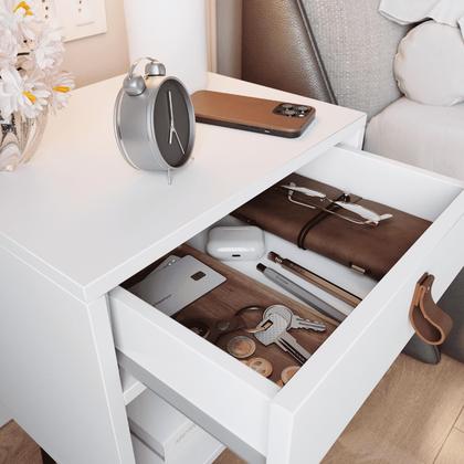 Imagem de Mesa de Cabeceira Mesinha Para Quarto 1 Gaveta Puxador em Couro Ravenna