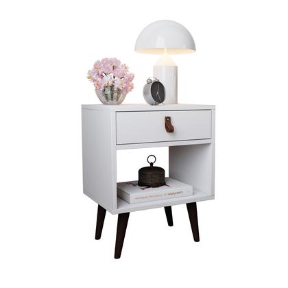 Imagem de Mesa de Cabeceira Mesinha Para Quarto 1 Gaveta Puxador em Couro Ravenna